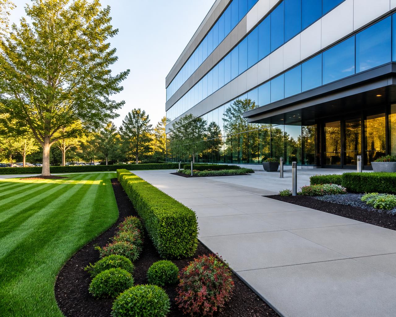 Commercial property landscaping and hedge lines