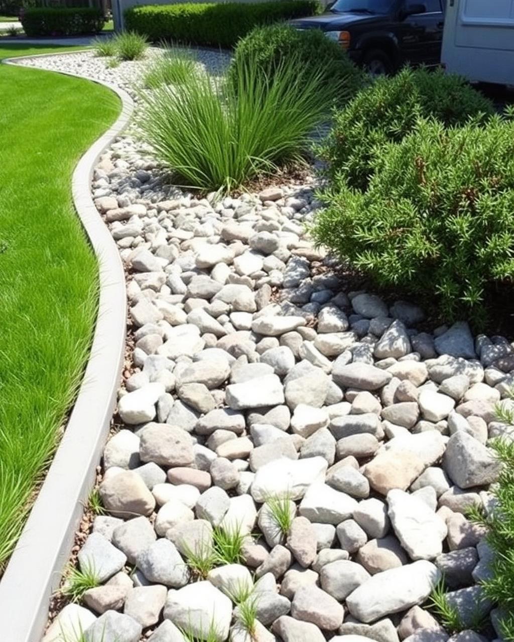 Decorative rock bed with clean edging